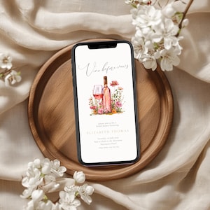 Vino Before Vows Bridal Shower Invitation: Wine Theme (Editable Template), Floral, Bundle