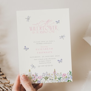 Our Little Wildflower Is Turning One, Wildflower 1st Birthday Invitation Template, Our Little Wild Flower is One, First Birthday Floral, FBD