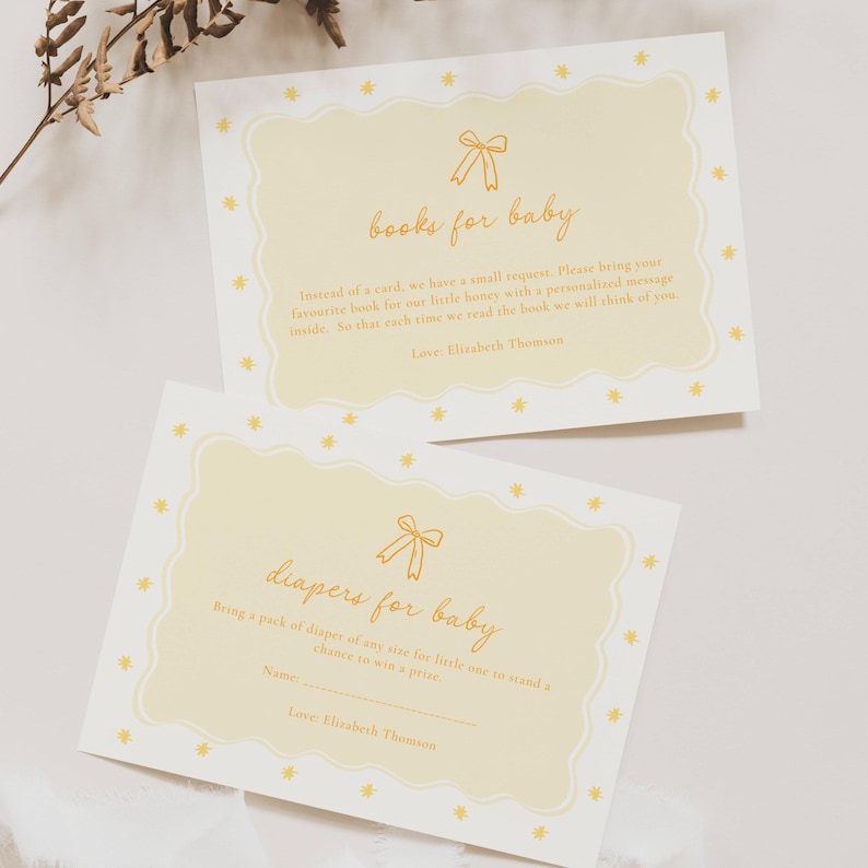Yellow Baby Shower Invitation: Whimsical Bow (Editable Template), Lemon Yellow, Handrawn, Gender Neutral, Wavy Border Yellow Baby Shower Invitation Template