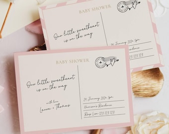 Zaproszenie na walentynkowy baby shower, Kochanie w drodze, Serca, Różowy, Pocztówka (Szablon do edycji)