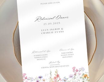 Wildflower Rehearsal Dinner Invitation, Modern Minimalist Wedding Rehearsal Dinner Template, Minimalist Rehearsal Invite, Night Before, RD01