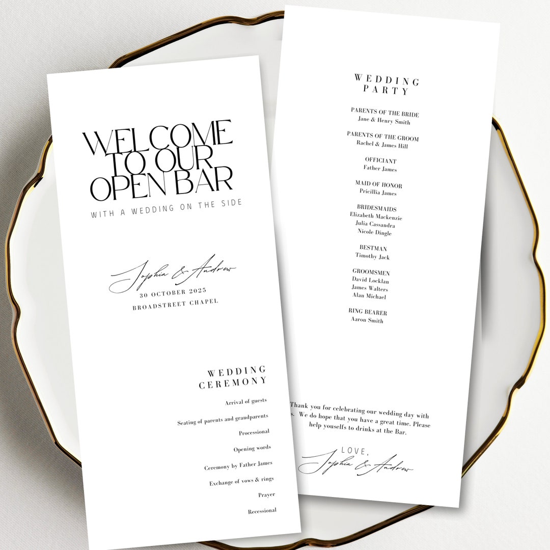 Wedding Ceremony Line up Wedding Program Template Wedding - Etsy