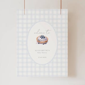 Invito per baby shower a tema "Pie Pie", cartello per baby shower a quadretti Cutie Pie, baby shower "A Little Cutie Pie Is On Arrival", cartello "Cutie Pie Blueberry", CP01