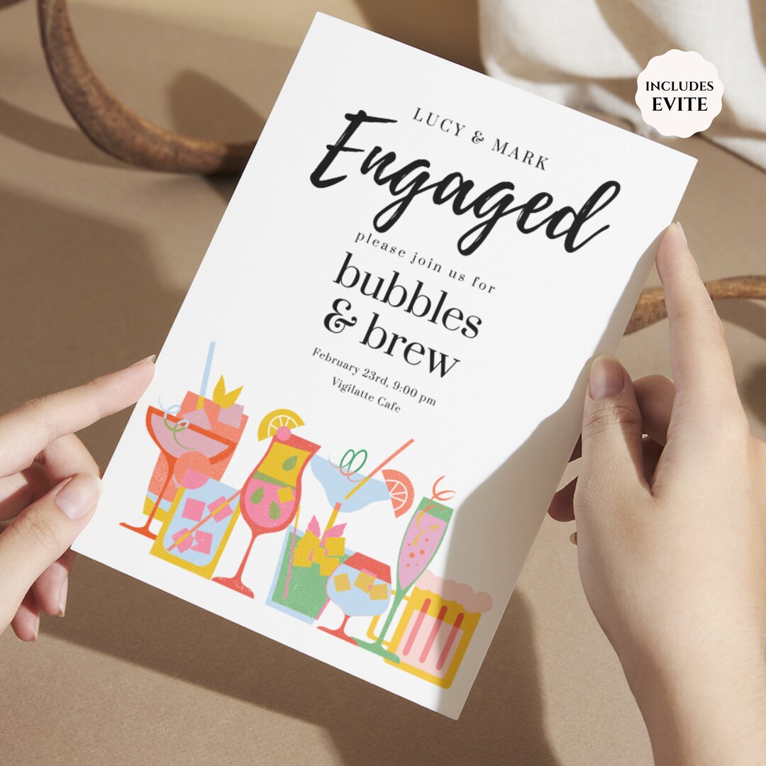 Bubbles and Brews Engagement Party Invitation Couples Shower Invite