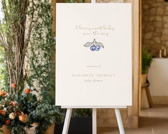 Blueberry Baby Shower Welcome Sign: A Berry Sweet Baby Is On The Way (Editable Template), Gender Neutral