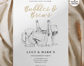 Bubbles and Brews Couples Shower, Bubbles and Brews Wedding Shower Invite, Wedding Shower, Engagement Party, Champagne And Beer Shower