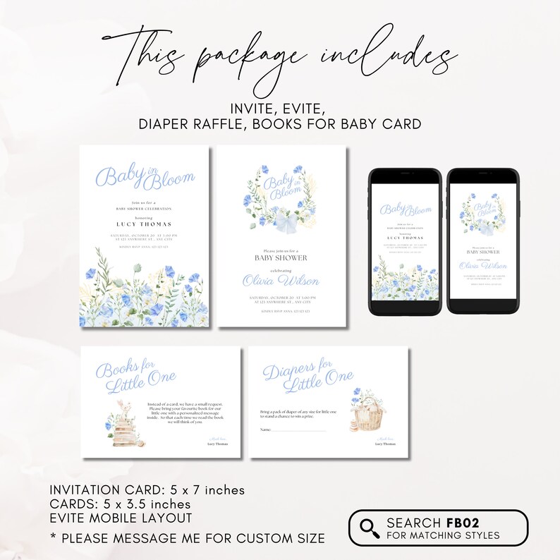 Baby in Bloom Blue Baby Shower Printable, Baby in Bloom Baby Shower ...