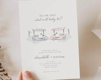 Golf Gender Reveal Invitation, He or She Golf Cart Gender Reveal, Golfer Little Putter Gender Reveal, Golf Gender Reveal Par Tee Invite