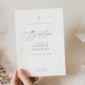 Baptism Invitation Template, Editable Baptism Invite, Modern & Classic Baptism, Minimalist Baptism Invitation, Simple Baptism Invite, BP01