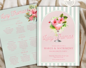 Margs and Matrimony Itinerary, Margaritas and Matrimony Invite, Bachelorette Weekend Invitation, Bridal Shower Invitation, Hens Party, MM01