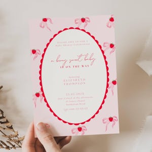 Strawberry Baby Shower Invitation, Someone Berry Sweet Is On The Way Baby Shower, Coquette Pink Strawberry Baby Shower Invitation, FR01