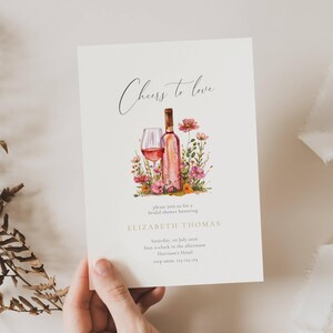 Vino Before Vows Bridal Shower Invitation: Wine Theme (Editable Template), Floral Vino Before Vows Bridal Shower Invitation Template