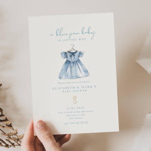Denim Baby Shower Invite Girl, Blue Jean Baby Shower Invitation, A Blue Jean Baby is On The Way Invite, Girl Blue Jean Baby Shower Invite BH