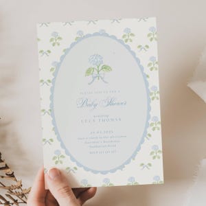 Blue Hydrangea Baby Shower Invitation, Blue Baby in Bloom Invitation, Blue Florals Baby Shower Invite, Blue Hydrangea Boy Baby Shower, FB02