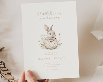 Zaproszenie na baby shower „Mały króliczek w drodze”: Królik (edytowalny szablon), Wielkanoc, Jakiś króliczek w drodze, Rustykalny