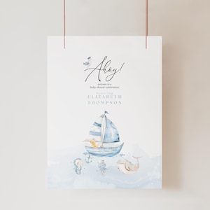 Ahoy Its A Boy Baby Shower Welcome Sign, Ahoy Its A Boy Baby Shower Invites, Nautical Baby Shower Invitation, Sailbot Baby Shower, AH11