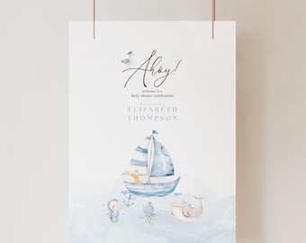 Ahoy Its A Boy Baby Shower Welcome Sign, Ahoy Its A Boy Baby Shower Invites, Nautical Baby Shower Invitation, Sailbot Baby Shower, AH11