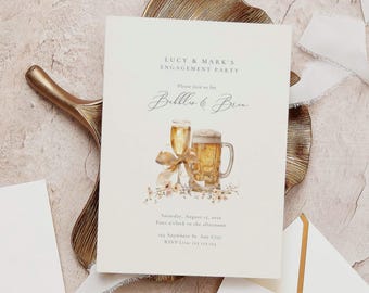 Bubbles and Brews Engagement Invitation: Wedding Couples Shower, Champagne Beer (Editable Template)