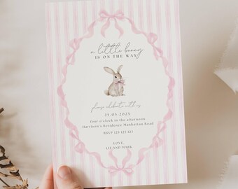 Invito per baby shower a forma di coniglietto, Baby shower con coniglietto in arrivo, Invito per baby shower a forma di coniglietto vintage, Un coniglietto in arrivo, BY01