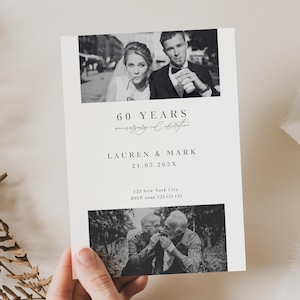 Modèle 60e anniversaire de mariage, faire-part de mariage, invitation d'anniversaire de mariage doré, invitation d'anniversaire avec photo, AN01