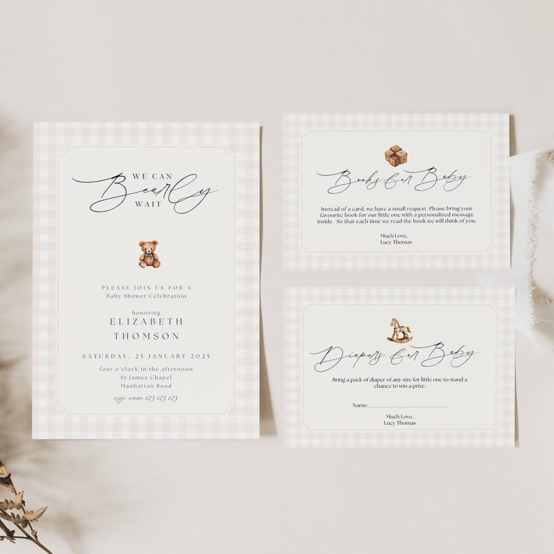 Can Bearly Wait Baby Shower Simple Invitation, Teddy Bear Baby Shower Invitation, We Can Bearly Wait Baby Shower Gender Neutral Invitation Template