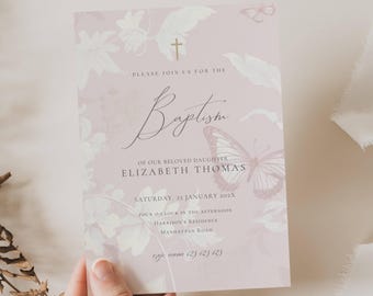 Vintage Floral Baptism Invitation Girl: Pink Toile de Jouy (Digital Download)