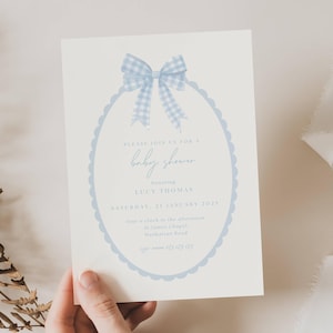 Blue Bow Baby Shower Invitation Template, Blue Bow Coquette Baby Shower Invite, Blue Ribbon Baby Shower Invitation, Baby Shower Boy Blue BWS