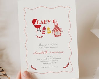 Baby-Q Baby Shower Invitation, Baby Q Backyard Couples Baby Sprinkle, Baby Sprinkle Invitation Bbq Theme, Neutral Baby Shower Bbq Invite SUM