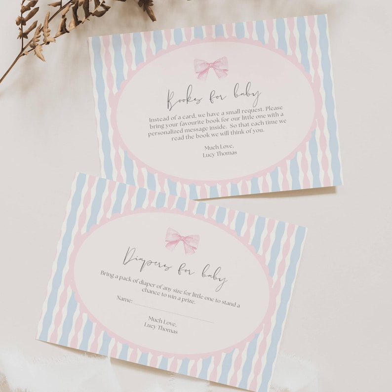 Girl Vintage Baby Shower Invitation, Classic Baby Shower Girl Invitation, Pink Blue Baby Shower, Pink Bow Baby Shower Invitation Template