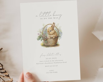 Invito per baby shower a forma di coniglietto, Baby shower a forma di coniglietto, Invito per baby shower di Pasqua, Invito a forma di coniglietto, BY01
