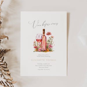 Vino Before Vows Bridal Shower Invitation: Wine Theme (Editable Template), Floral Vino Before Vows Bridal Shower Invitation Template
