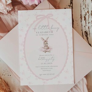 Some Bunny is Turning One Girl, 1st Bunny Birthday Invite, Bunny Theme Birthday Invitation, Some Bunny Is Two Invitation, Any Age Bunny PR01