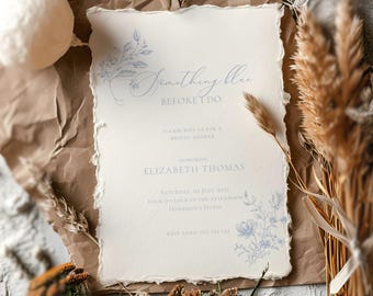 Something Blue Before I Do Bridal Shower Invitation: Dusty Blue Floral (Editable Template), Vintage French Blue Toile