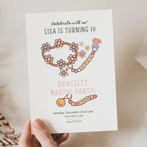 Bracelet Making Birthday Invitation, Jewelry Making Birthday Invitaiton, Girls Birthday Crafty Party Invitation, Friendship Bracelet, AC01