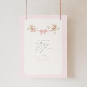 Pink Gingham Bow Baby Shower Welcome Sign, Pink Bow Baby Shower Welcome Sign, Pink Ribbon Baby Shower Welcome Sign, Pink Bow Girl, AH11
