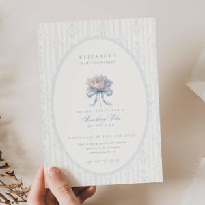 Something Blue Before I do Bridal Shower Invitations, Blue Floral Bow Bridal Shower Invite, Blue Flower Ribbon Bridal Shower Invite, SB01