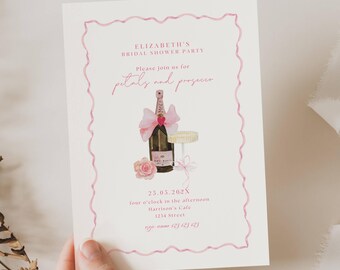 Petals And Prosecco Bridal Shower Invitation: Pink Champagne (Editable Template) Love And Prosecco