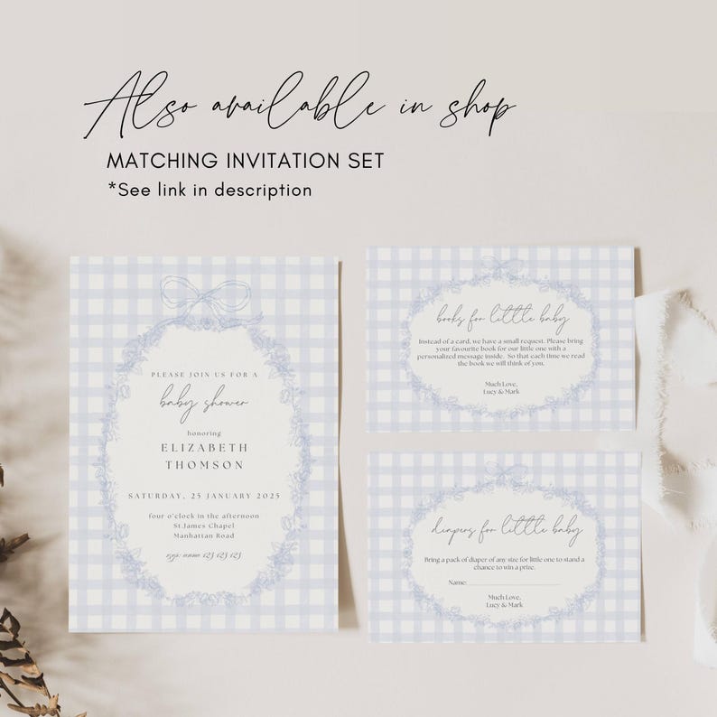 Blue Gingham Baby Shower Table Signs, Classic Gingham Boy Baby Shower Table Sign, Light Blue Plaid Baby Shower Table Sign, Cards and Gift Baby Shower Blue Gingham Sign Template