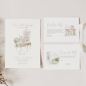 A New Chapter Baby Shower Invitation, Baby Shower Invite A New Chapter Begins, Storybook Baby Shower Invitation Sage Green, Book Baby FB02