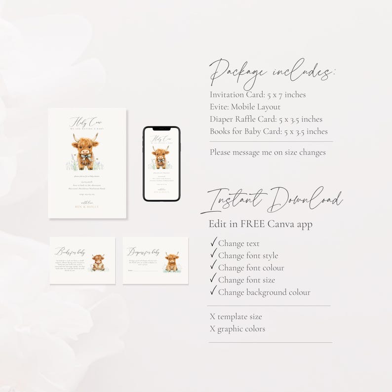 Highland Cow Baby Boy Invite Baby Shower, Boho Highland Cow Baby Shower Invite, Oh Holy Cow We Are Having a Baby Boy, Cow Baby Shower, Canva Editable Template