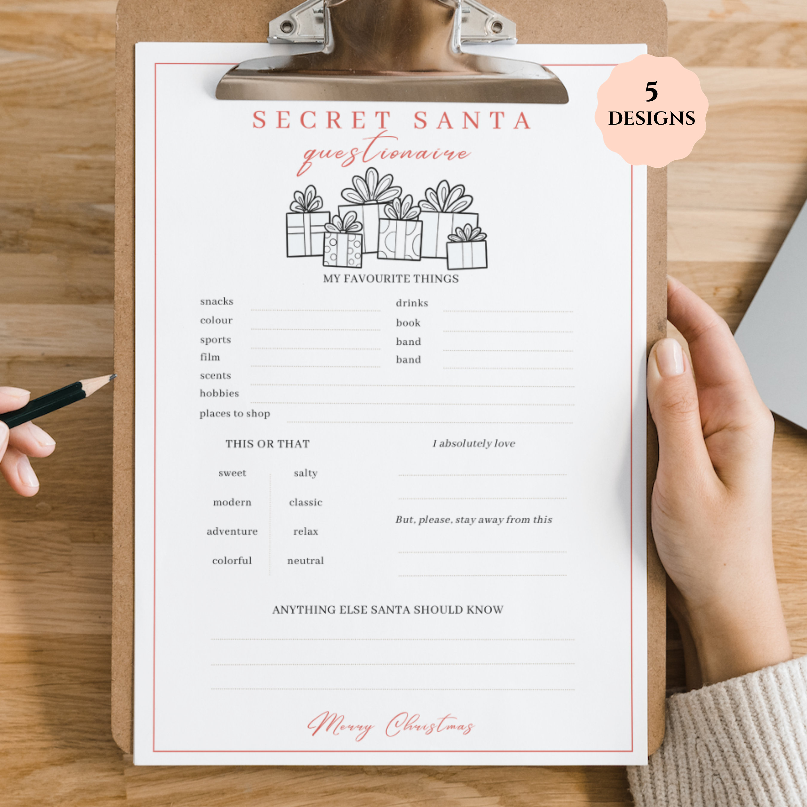 Printable Secret Santa Wish List for Coworkers, Coworkers Christmas