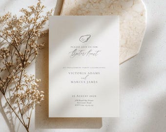 Oyster and Roast Engagement Party Invitation, Minimalist, Nautical, Beach (Editable Template)