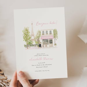 Bonjour Bebe Baby Shower Invite, Paris Baby Shower Invite, Parisian Baby Shower Invite, Eiffel Tower Baby Shower Invite, Cafe Bebe Pink, BON