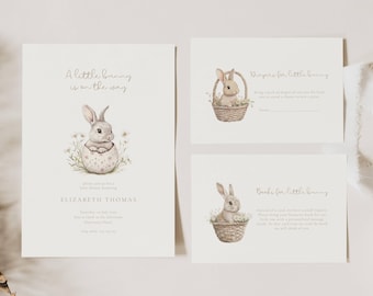 Zaproszenie na baby shower z motywem króliczka: Jakiś króliczek jest w drodze (edytowalny szablon), Wielkanoc, Mały króliczek, Rustykalny