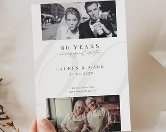 60th Wedding Anniversary Invitation, Anniversary Invitation Template, Golden Anniversary Photo Invite, Anniversary Invite With Picture, AN01