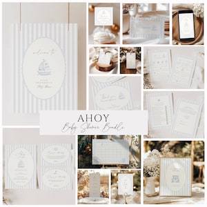 Ahoy Its A Boy Baby Shower Invites, Nautical Baby Shower Invite, Sailbot Baby Shower Invite, Classic Light Blue Ahoy Its A Boy Baby Bundle