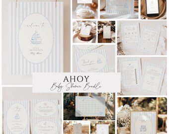 Ahoy Its A Boy Baby Shower Invites, Nautical Baby Shower Invite, Sailbot Baby Shower Invite, Classic Light Blue Ahoy Its A Boy Baby Bundle