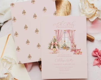 Pink Christmas Baby Shower Invitation, It's Cold Outside (Editable Template)