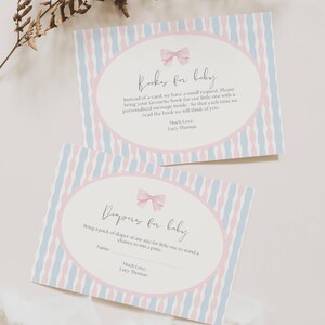Girl Vintage Baby Shower Invitation, Classic Baby Shower Girl Invitation, Pink Blue Baby Shower, Pink Bow Baby Shower Invitation Template