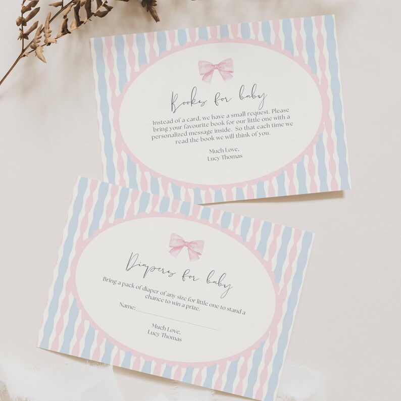 Girl Vintage Baby Shower Invitation, Classic Baby Shower Girl Invitation, Pink Blue Baby Shower, Pink Bow Baby Shower Invitation Template